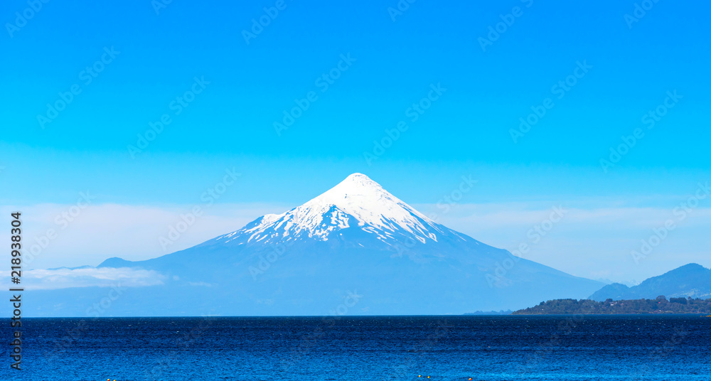 Volcano Osorno in national park Vicente Perez Rosales, Chile. Copy space for text.