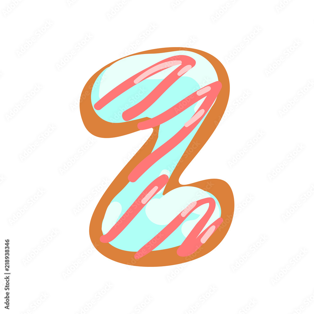 Obraz premium Z letter in the shape of sweet glazed cookie, bakery edible font of English alphabet vector Illustration on a white background