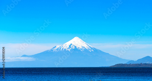 Volcano Osorno in national park Vicente Perez Rosales  Chile. Copy space for text.