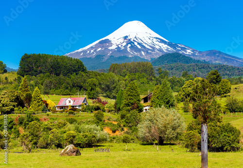 Volcano Osorno in national park Vicente Perez Rosales, Chile. Copy space for text. photo