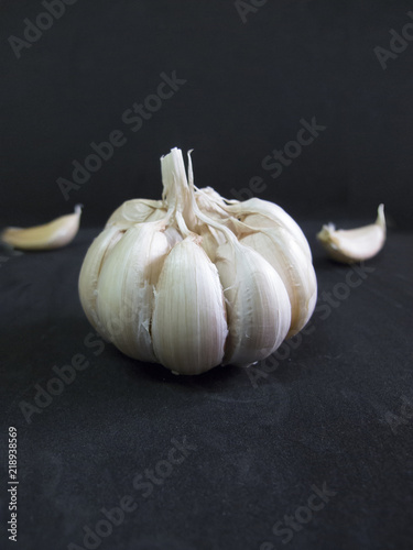 Fresh Garlic Bulb on Black Background