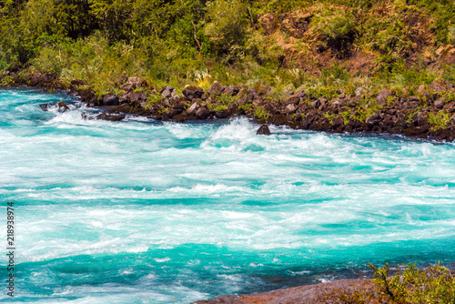 Petrohue river, Patagonia, Chile, South America. Copy space for text.