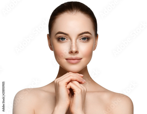 Obraz na plátně Beautiful woman cosmetology face closeup beauty skin care female portrait isolat