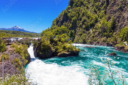 PUERTO VARAS  CHILE - JANUARY 10  2018  Salutos de Petrohue waterfalls. Copy space for text.