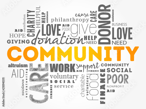 Community word cloud collage, social concept background
