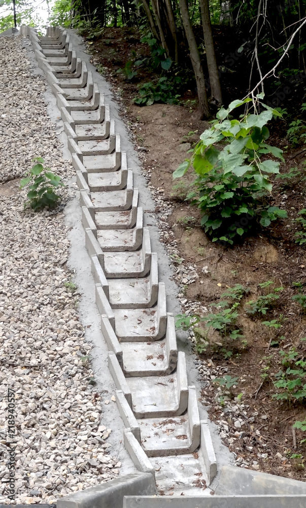 Stepped drainage for draining water into the ravine