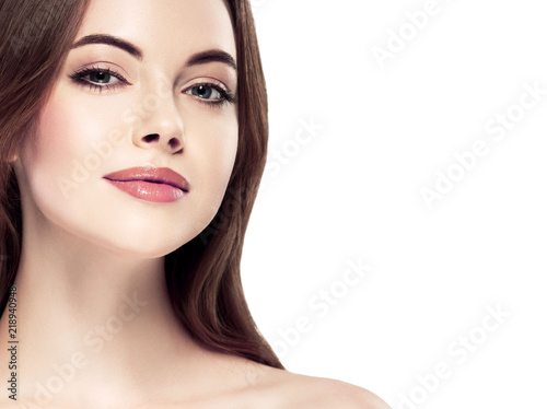 Beauty Woman face Portrait. Beautiful Spa model Girl with Perfect Fresh Clean Skin. Youth and Skin Care Concept.