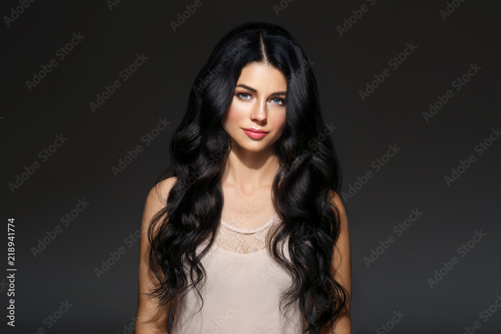 Beautiful woman face studio portrait. Beauty black long hair. Beautiful woman face studio portrait. Beauty black long hair.