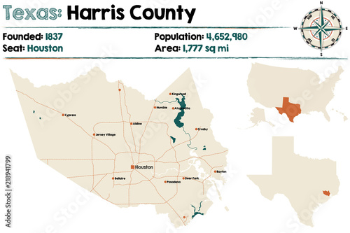 Detailed map of Harris county in Texas, USA. photo