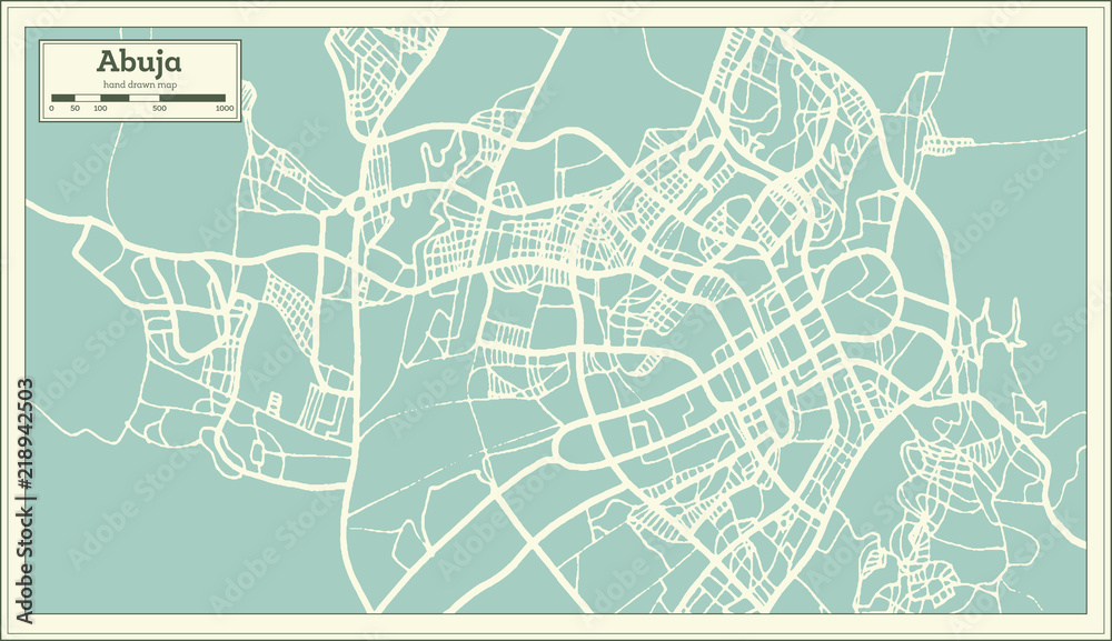 Fototapeta premium Abuja Nigeria City Map in Retro Style. Outline Map.