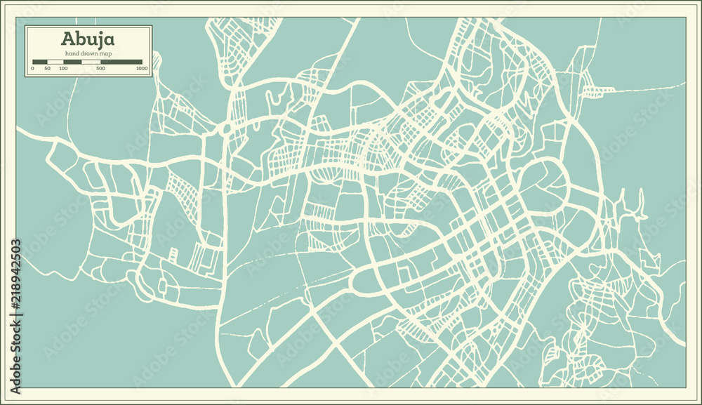 Abuja Nigeria City Map in Retro Style. Outline Map.