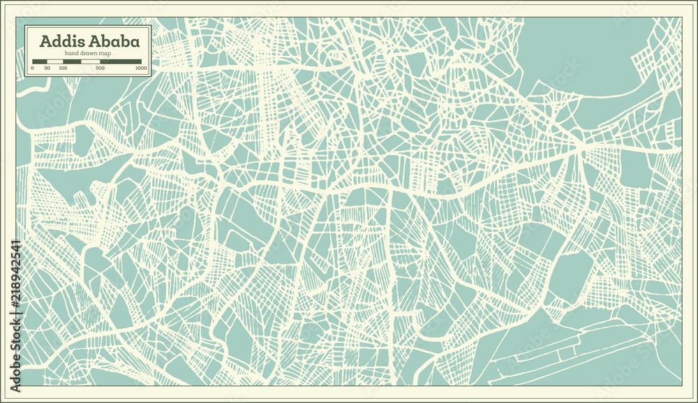 Addis Ababa Ethiopia City Map in Retro Style. Outline Map.