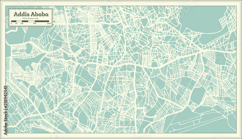 Addis Ababa Ethiopia City Map in Retro Style. Outline Map. photo