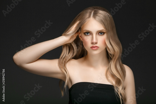 Beautiful Woman Face Portrait Beauty Skin Care Concept with long blonde hair  © Utkamandarinka