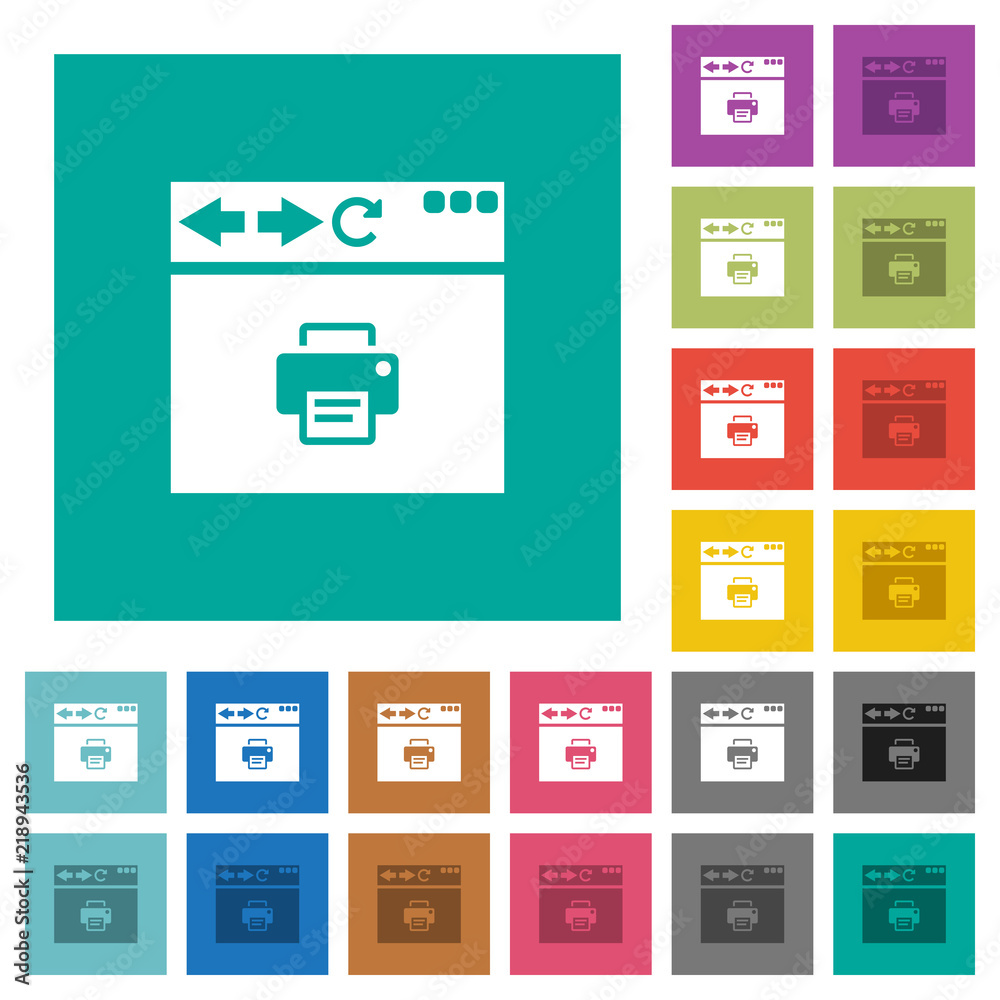 Browser print square flat multi colored icons