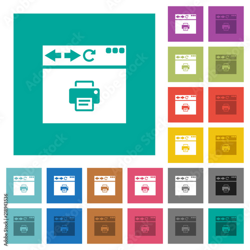 Browser print square flat multi colored icons
