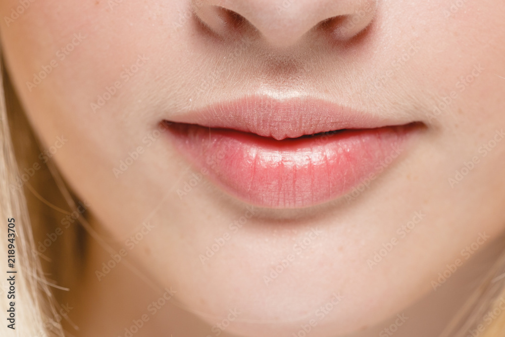 Woman lips neck and chin isolated on white