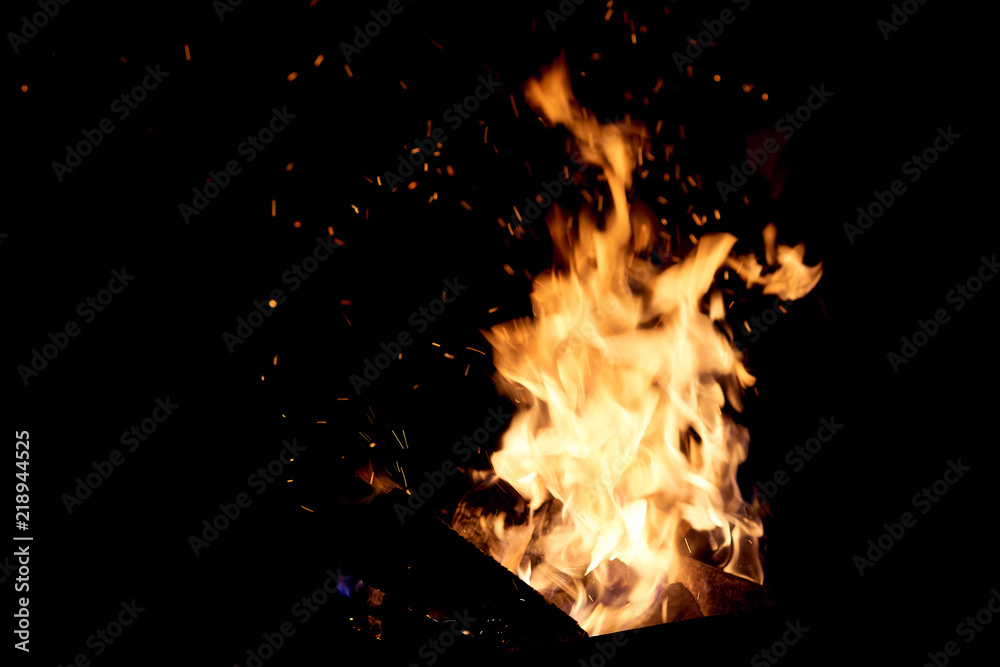 Fire flames on a black background. The fire burns on a black background.