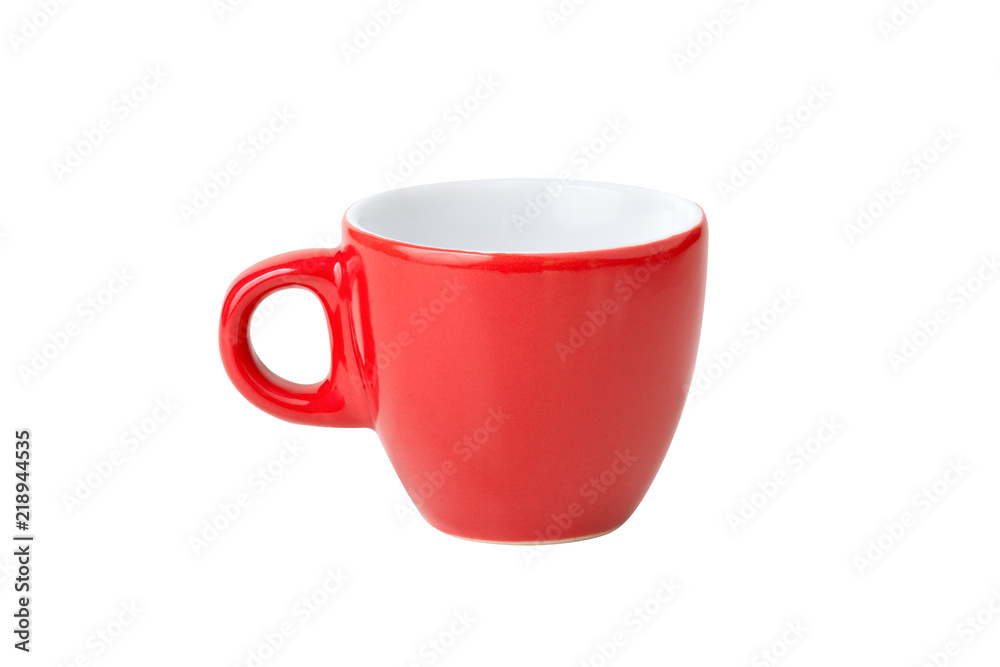 Red cup ,side view. Espresso coffee cup in red for outside and