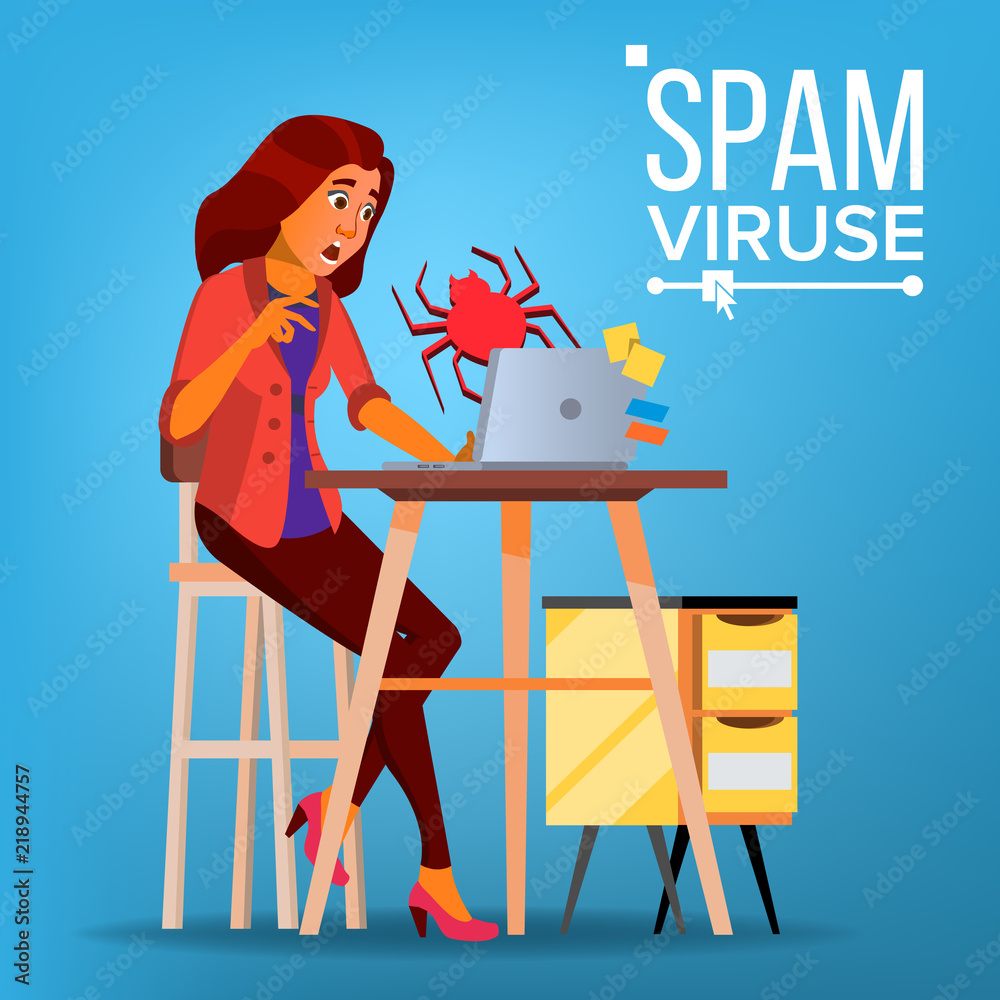 Spam Virus Concept Vector. Woman. Internet Security. Hacker Online. Data  Protection. Cyber Safety. E-mail Alert. Trojan Protect. Flat Cartoon  Illustration Stock Vector | Adobe Stock