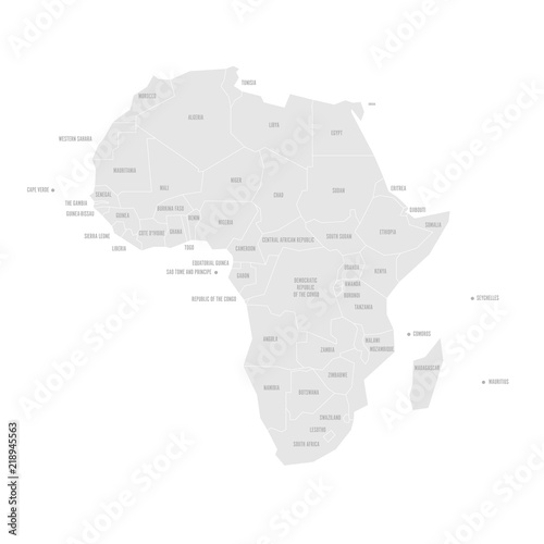 Simplified schematic map of Africa. Vector political map.