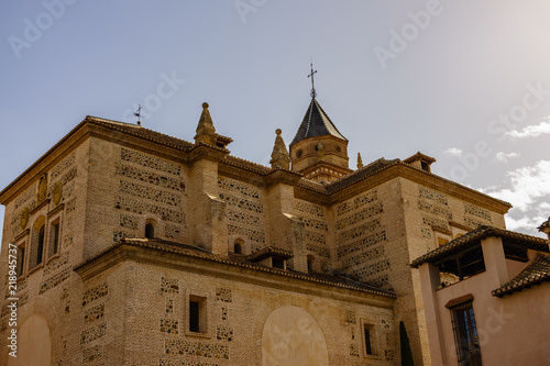 Alhambra Palace of Granada, Spain. Church of Santa Maria de la Alhambra at the Royal complex of Alhambra, Granada, Andalusia, Spain.