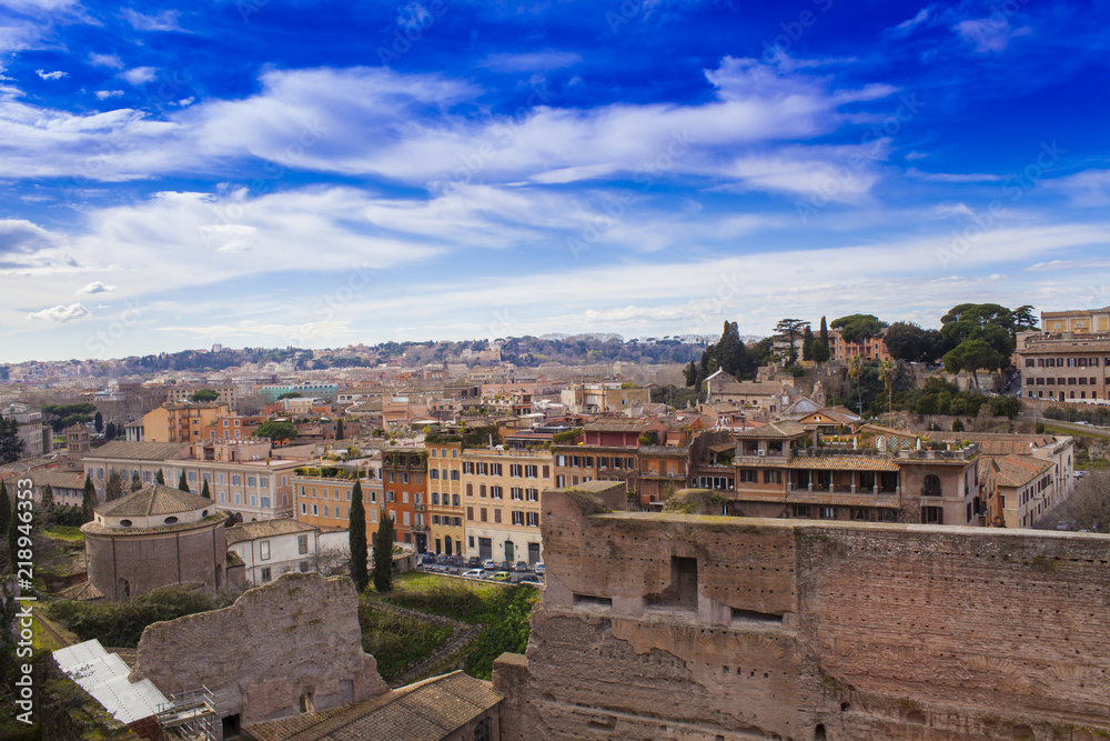 Rome cityscape in Italy. Old buildings panorama