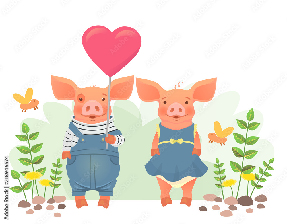 two pigs holding heart two pigs holding heart