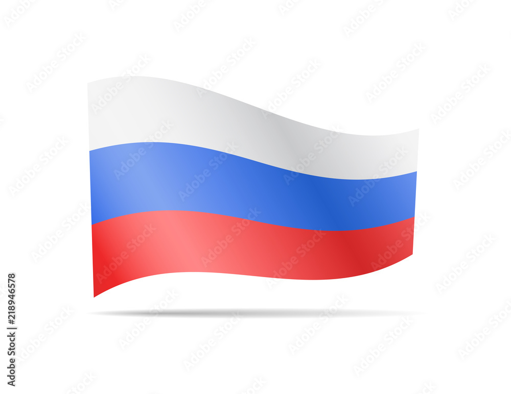 Waving Russia Flag on white. Flag in the Wind. Waving Russia Flag on white. Flag in the Wind.