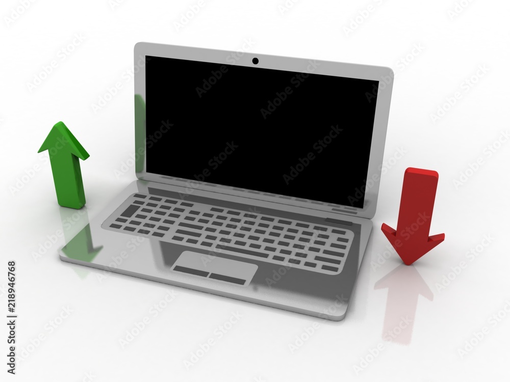 3d rendering Laptop with apload download arrow 3d rendering Laptop with apload download arrow