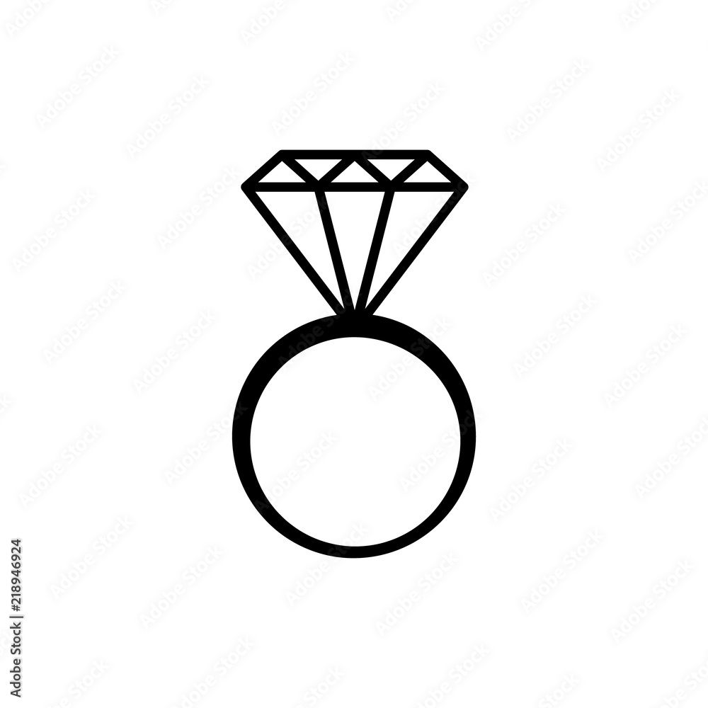 Simple black and white diamond wedding ring icon, vector Simple black and white diamond wedding ring icon, vector