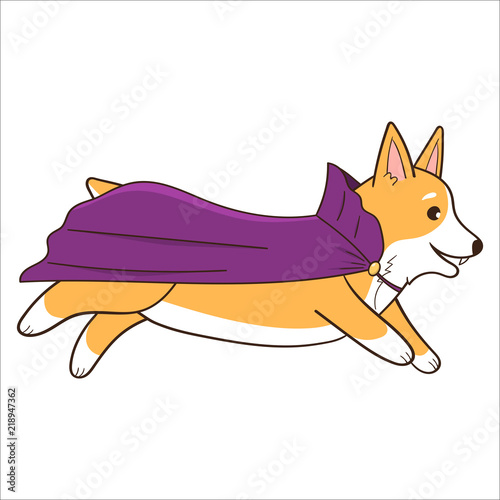 Welsh Corgi dog dressed up as a vampire. Funny doodle character. Hand drawn vector illustration.
