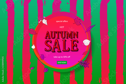 Autumn sale flyer template with lettering.