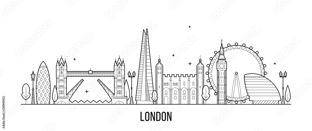 London skyline, England, UK city buildings vector