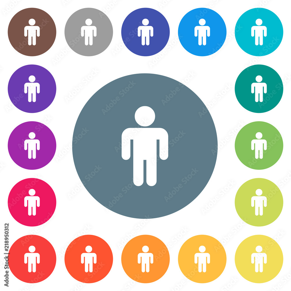 Male sign flat white icons on round color backgrounds