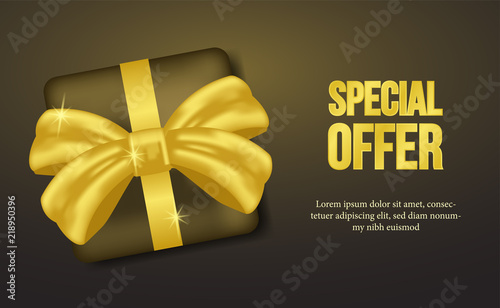 Special offer template with gift box and ribbon banner. landscape poster design for promotion. flyer template. vector illustration