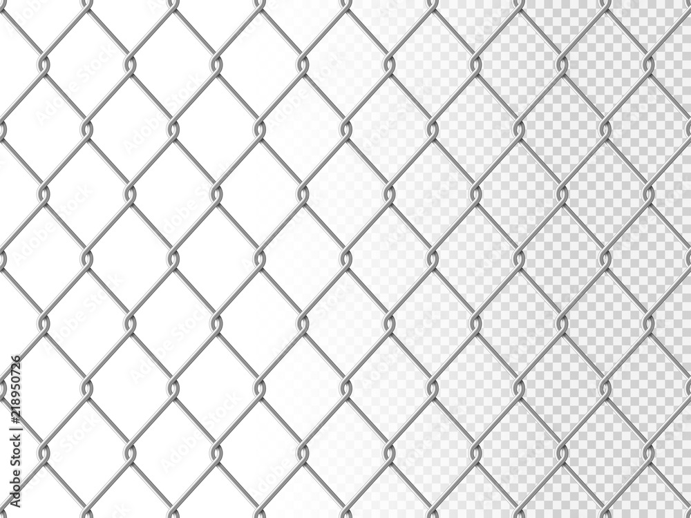 Realistic chain link seamless pattern, chain-link fencing texture isolated  on transparency background, metal wire mesh fence design element vector  illustration Stock Vector