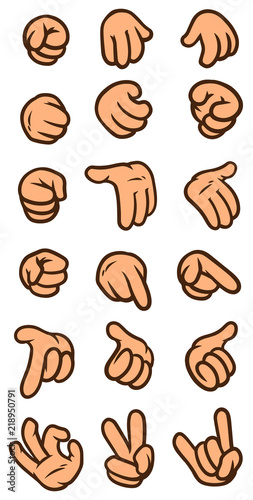 Cartoon white hand gesture vector icon set