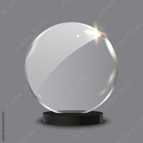 Trophy award shiny glass vector illustraion, blank template