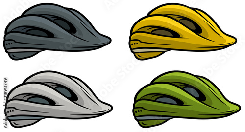 Cartoon plastic bicycle helmet vector icon set