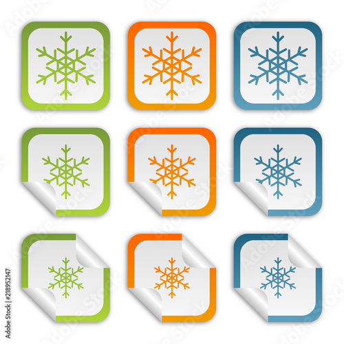 Aufkleber Set - grün orange blau - Schneeflocke