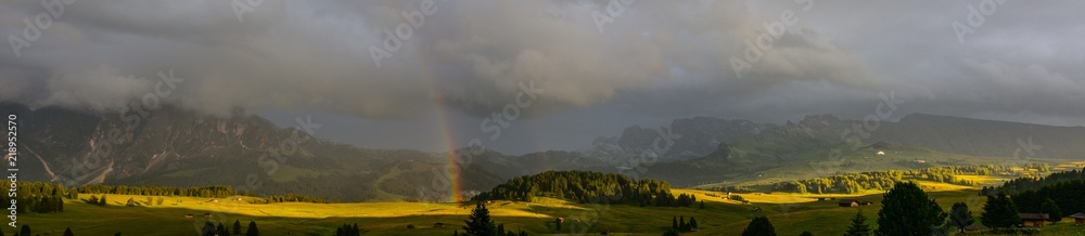 Italy Dolomites Alpe di Siusi rainbow panorama