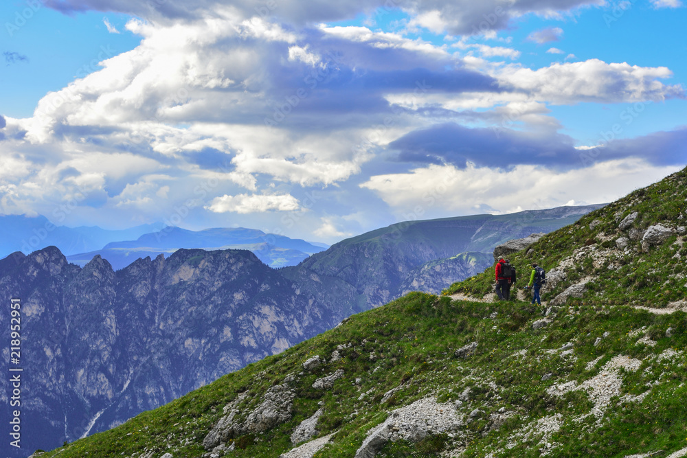 Fototapeta premium Italy Dolomites hikers