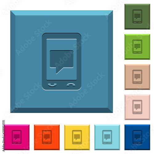 Mobile chat engraved icons on edged square buttons