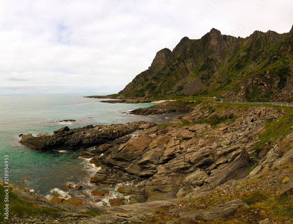 Landscape with coastline of Andoya island near Stave village, vesteralen, Norway Landscape with coastline of Andoya island near Stave village, vesteralen, Norway