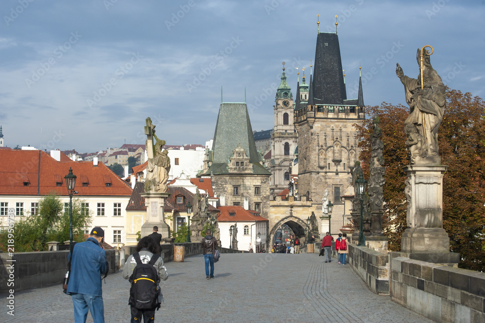 Glorious medieval architecture along the Charles Bridge towards Lesser Town