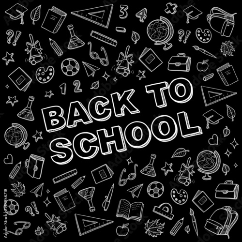 black and white school vector school banner with hand drawing icons