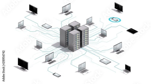 Internet of things computer technology connect Main server system. 4k animation.