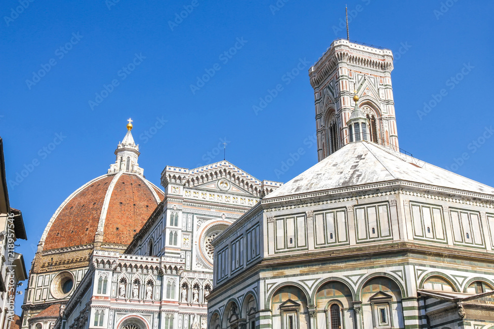 View on the Cathedral of Santa Maria in Florence, Italy on a sunny day.