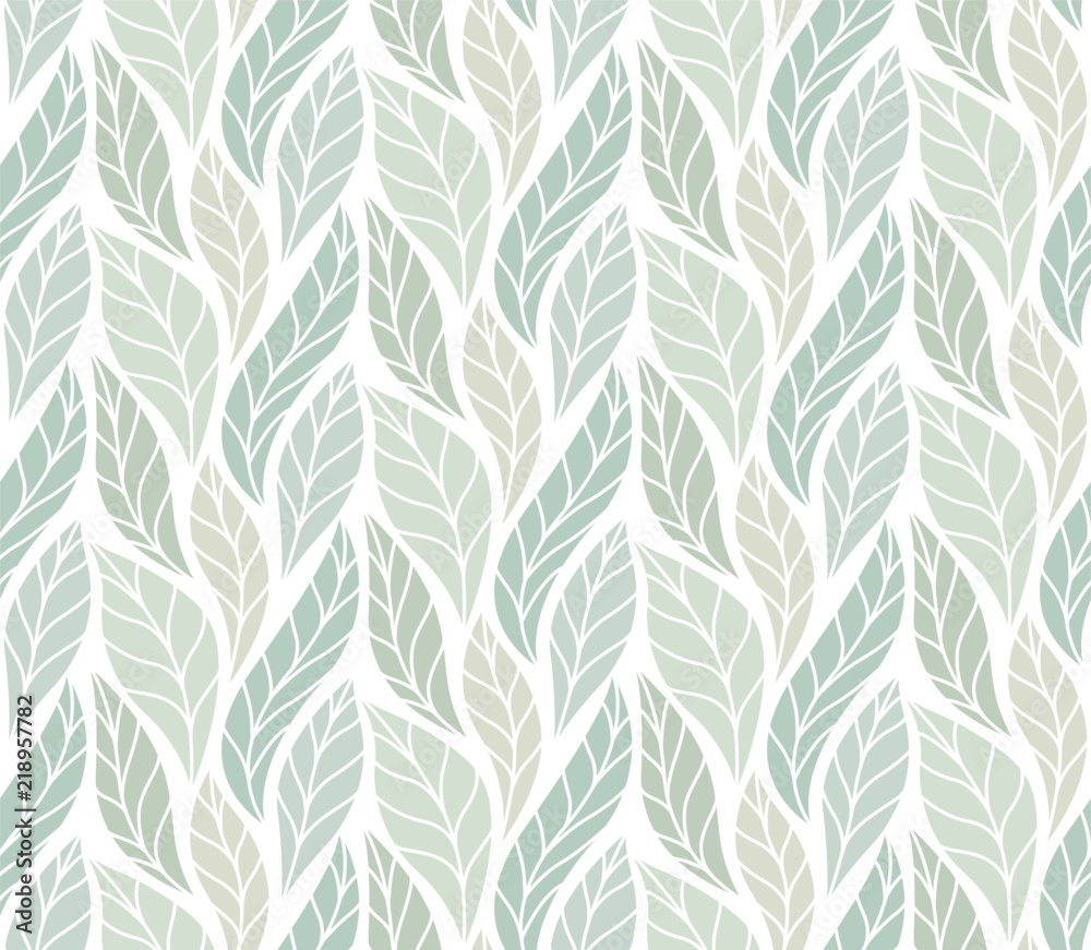 Vector Green Leaves Seamless Pattern. Abstract Grid Background. Geometric texture. - obrazy, fototapety, plakaty 